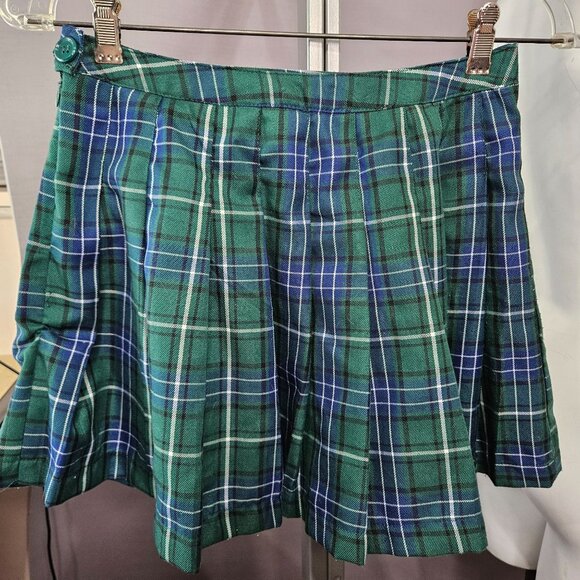 Green Plaid Pleated Mini Skirt Forever 21 Size S Academia School Girl Gothic Emo - Picture 4 of 9